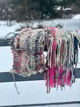 Load image into Gallery viewer, Ski Tag Themed Handspun Woven Scarf
